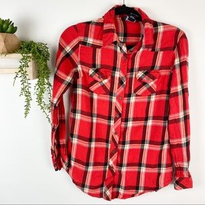 Angie red‎ plaid button down size medium